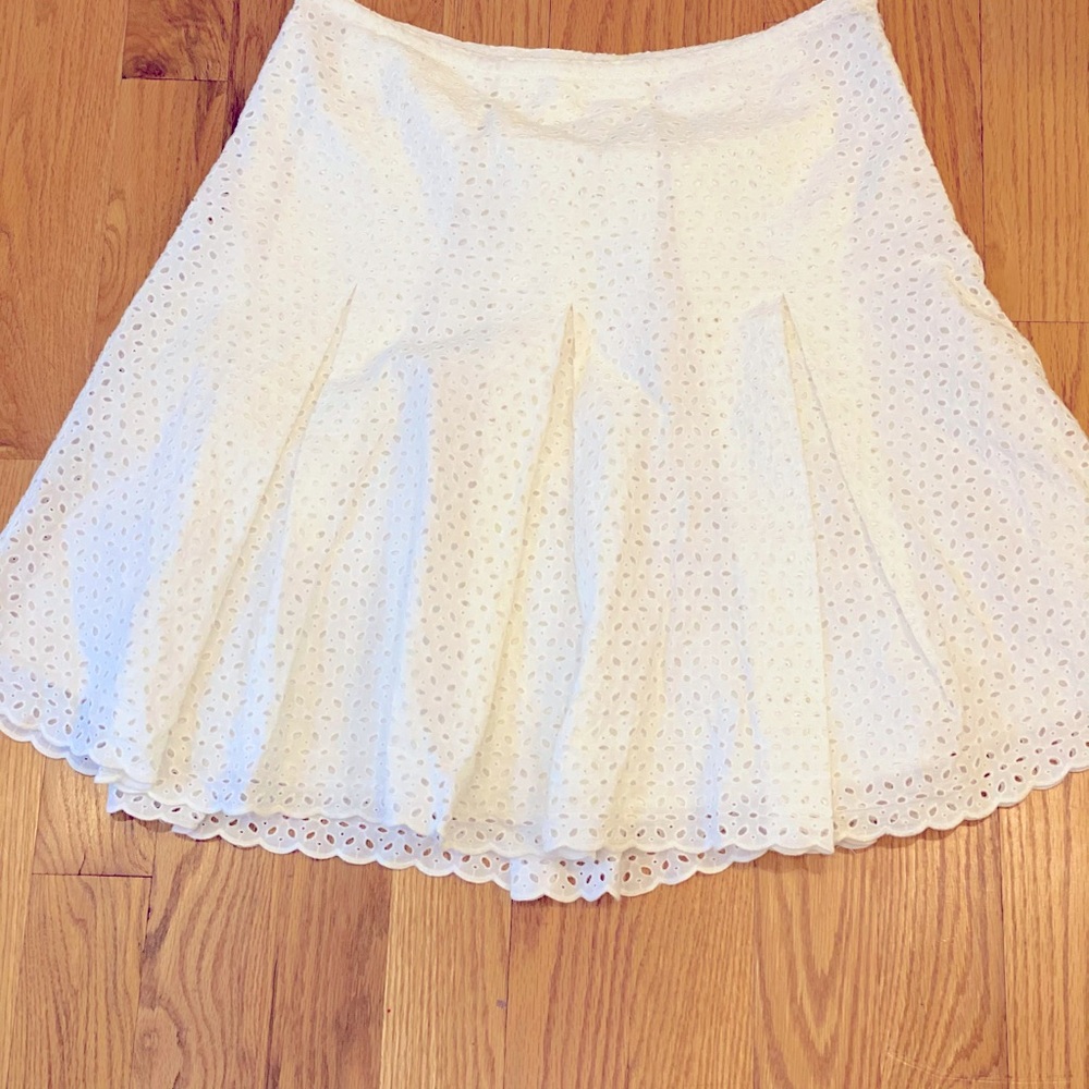 Tommy Hilfiger White Eyelet Pleat Skirt 12 Retro Preppy Cottagecore Lined